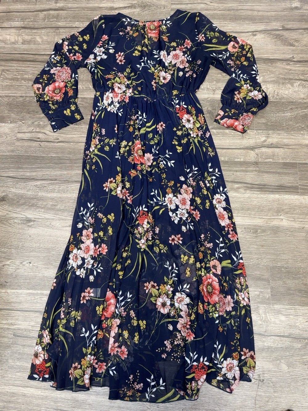 Indigo Rose Women’s PL Petite Large Navy Floral Long Sleeve Maxi Dress - Picture 3 of 11